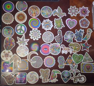 "Lotto di adesivi geometrici psichedelici set adesivi pvc lucidi 50 pz 2""-3" - Foto 1 di 1