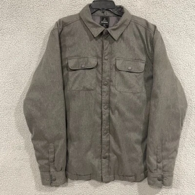 Prana Mens Size XL Showdown Duck Down Puffer Lined Flannel Jacket Gray Tweed - Image 1 of 4