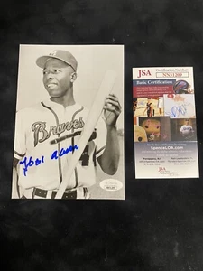 Hank Aaron Autographed 5x7 Photo Milwaukee Braves Baseball JSA Authentic - Picture 1 of 4