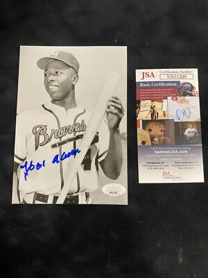 Hank Aaron Autographed 5x7 Photo Milwaukee Braves Baseball JSA Authentic - Image 1 of 4