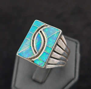Sterling Opal Ring Gr. 11 Intarsien dick klobig Mosaik 925 Indianer signiert Statement - Bild 1 von 18