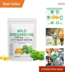Potent 6000mg Oregano Oil Softgels with 200mg Black Seed Oil - Immune Support - Picture 1 of 10