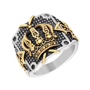 Mens Stainless Steel Crown Ring Statement Ring Hip Hop Biker Ring Size 8-12 - Picture 1 of 10