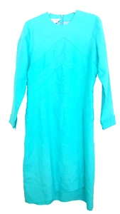 Starlington Dress Size Medium Linen Aqua Blue Pencil Career Vintage 1980s - Picture 1 of 7