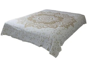 AamiraA Hippie White Golden Lotus Mandala Tapestry Bohemian Wall Hanging Dorm - Picture 1 of 10