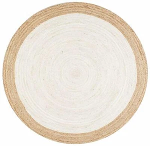 Rug Round Jute Hand Woven Farmhouse Jute Door Mat Area Rug Boho Rug White Beige - Picture 1 of 5