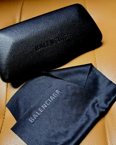 Balenciaga Black Large Hard Shell Eyeglass Sunglass Case with Cleaning Cloth New