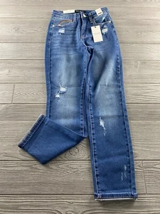 Hi-Rise Rainbow Embroidery Straight High Waist Leg Jeans Size 0/24 Dark Wash NWT - Picture 1 of 11
