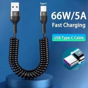 66W Fast Charging Cable Spring Telescopic Car Type Phone Charger USB USB-C - Picture 1 of 5