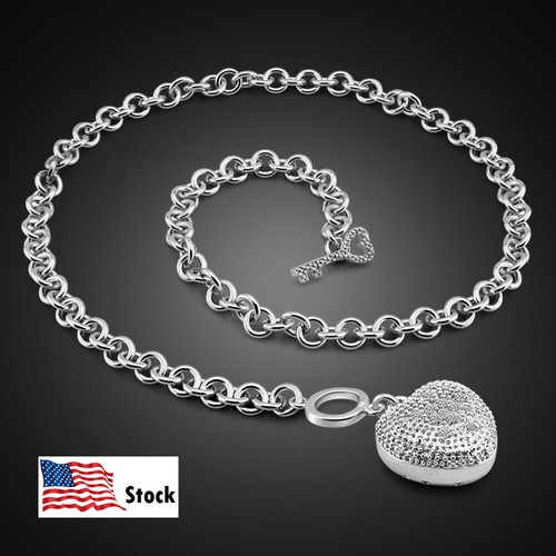 VETEMENTS Collana catena maglia ciondolo cuore argento sterling 925 18" 20" da donna