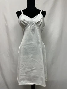 Vintage Gilead WEISS MIT SPITZENBORTE Antron NYLON VOLLSLIP GRÖSSE 36 durchschnittlich hergestellt in den USA - Bild 1 von 10