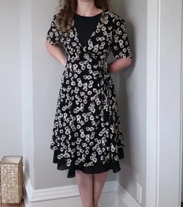 Vestido Vintage Años 80 90 Floral Profundo V Forrado con Volantes Vestido Envolvente - Imagen 1 de 1