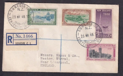 New Zealand 1948 Otago set reg cover to Liverpool Dunedin Centennial cancel - Image 1 of 2