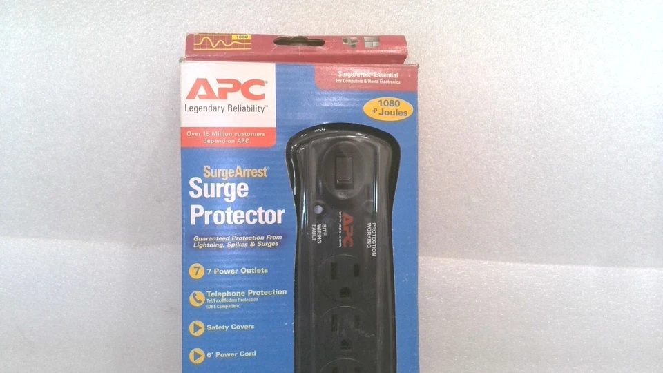 APC ESSENTIAL P7T SURGEARREST 7 OUTLET SURGE PROTECTOR, WITH TELEPHONE CORD - Image 1 of 4