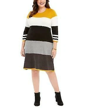 Jessica Howard Womens Sweater Dress Gray Yellow Size 1x Plus Striped 016