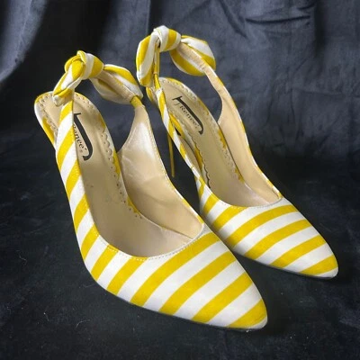 J. Renee Heels Womens 8.5 Yellow and White Striped Stiletto Bow Tie Slingback - Image 1 of 4