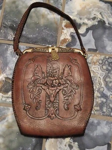 ANTIQUE ART DECO LEATHER TOOLED PURSE Butterflies MEEKER MADE 1915 - Picture 1 of 9