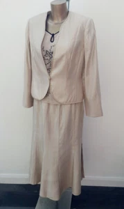 Jacques Vert Suit 12 Mother Of The Bride Outfit Long Skirt Jacket Set Gold - Picture 1 of 9