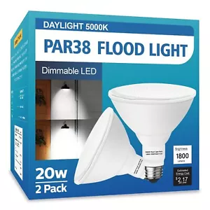 LOXYEE PAR38 LED Flood Light Bulbs 2 Pack 20W 5000K Daylight - Picture 1 of 7