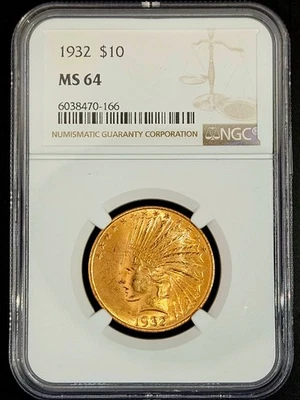 NGC MS64 1932 Indian $10 Gold Eagle 0.4838 Oz Gold US Coin 6038470-166 - Image 1 of 4