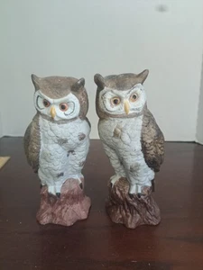 Pair Of Vintage UOGC Porcelain Bisque Owl Figurines - Picture 1 of 9