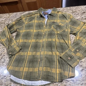 Volcom Shirt Mens Medium Yellow Plaid Long Sleeve Button Up Cpix - Picture 1 of 9