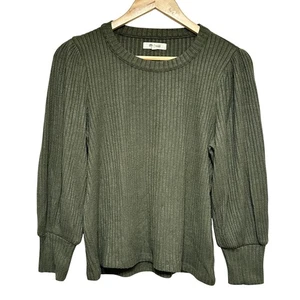 Madewell Rippstrick Langarm Top Puff Schulter Top Damen M oliv Herbst weich - Bild 1 von 9