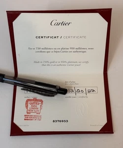 Cartier 750% Gold Or 950% Platinum Jewelry Jewel Certificate Only Stamped - Picture 1 of 8