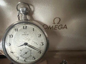 🔴  OMEGA orologio tasca ARGENTO 800 Gran Prix 1900 manuale open face vintage - Picture 1 of 16