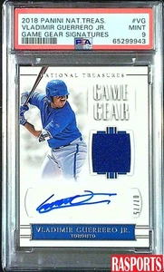 2018 VLADIMIR GUERRERO JR AUTO. GAME GEAR S/N /75 R.C. NATIONAL TREASURE PSA 9 - Picture 1 of 2