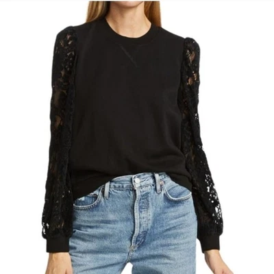 Pullover CAMI NYC Risa Mixto Algodón Vellón y Terciopelo Encaje Manga Larga Talla M Foto 1 de 4