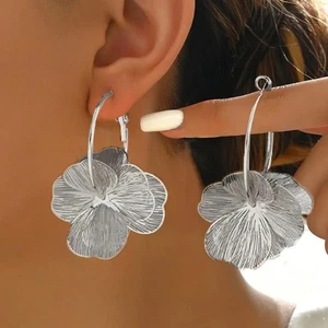 Orecchini a cerchio doppio strato acciaio inox oro donna fiore cavo regalo - Foto 1 di 33