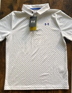 Polo Under Armour Lg (ragazzo/gioventù) bianca con pois blu (nuova) - Foto 1 di 8
