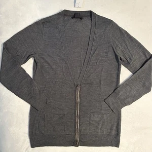 Banana Republic 100% Merino Wool Gray Vneck Cardigan Sweater Womens L Beaded NEW - Picture 1 of 7