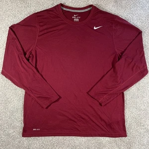 Nike Dri-Fit Shirt Uomo XL Manica Lunga Girocollo T-Shirt Rosso Borgogna Abbigliamento Palestra - Foto 1 di 11
