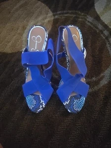 Jessica Simpson blue snake skin elastic strap heels Stilettos Size 7 1/2 M - Picture 1 of 6