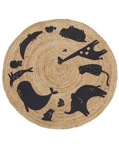 Jute Kids Area Rug Animals Motif 120 cm Beige EARTH - Picture 1 of 6