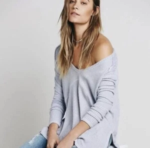 FREE PEOPLE Tunic Top Womens L Purple Thermal Sunset Park Boho Oversized Slouchy - Bild 1 von 6