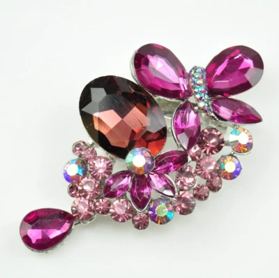 Broche mariposa estrás cristal púrpura tono plata moda prendedor regalo único Foto 1 de 4