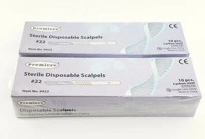 Sterile Disposable Scalpels #22 Carbon Steel 2 Box 20 Pcs Surgical Instruments  - Picture 1 of 3