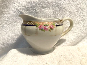 Noritake China Creamer Blue Gold W/Pink Roses 3" T x 3 1/4" W Japan - Picture 1 of 6