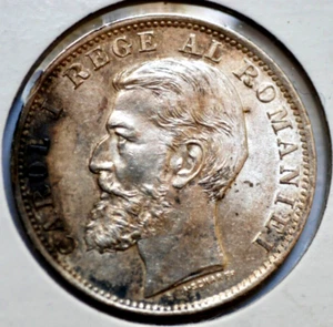 Scarce!  1900 Romania 1 Leu Silver Coin  - Picture 1 of 5