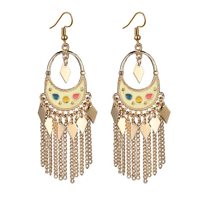 BOHO Seeds Beaded Earrings Fringe Tassel Bohemian Ethnic Dangle Drop Handmade - Image 1 of 4