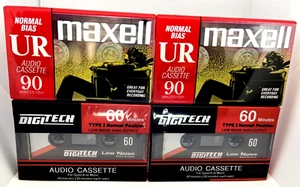 2 Maxell 90 Minute + 2 DigiTech 60 Minute Cassette Tapes Audio Blank & Sealed - Picture 1 of 4