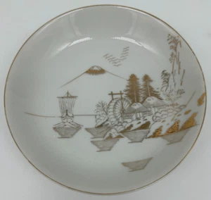 Porcelana Kutani Gold Countryside Mt. Frutero Fugi ~ Pintado a mano ~ Años 50 - Imagen 1 de 8