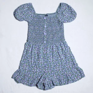 Mameluco para niñas clase de arte verde y púrpura Ditsy floral calado rayón talla 10/12 L - Imagen 1 de 5