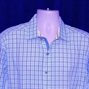 Robert Graham XXL Recent Two Tone Blue Plaid Men's Shirt Immaculate Mint - Picture 1 of 6