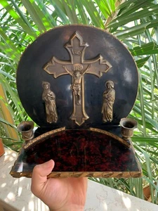 Antique French Rare Religious Crucifix and Candle Holders Jesus Christ 1800s⭐ - Picture 1 of 7