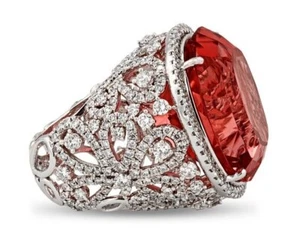 13.32 TCW Simulated Cushion Ruby & Round Sapphire Filigree Dome Wedding Ring - Picture 1 of 6