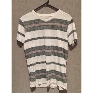 Blue Diamond Mens Basic Shirt White Gray Striped V Neck Short Sleeve Tee S - Picture 1 of 7